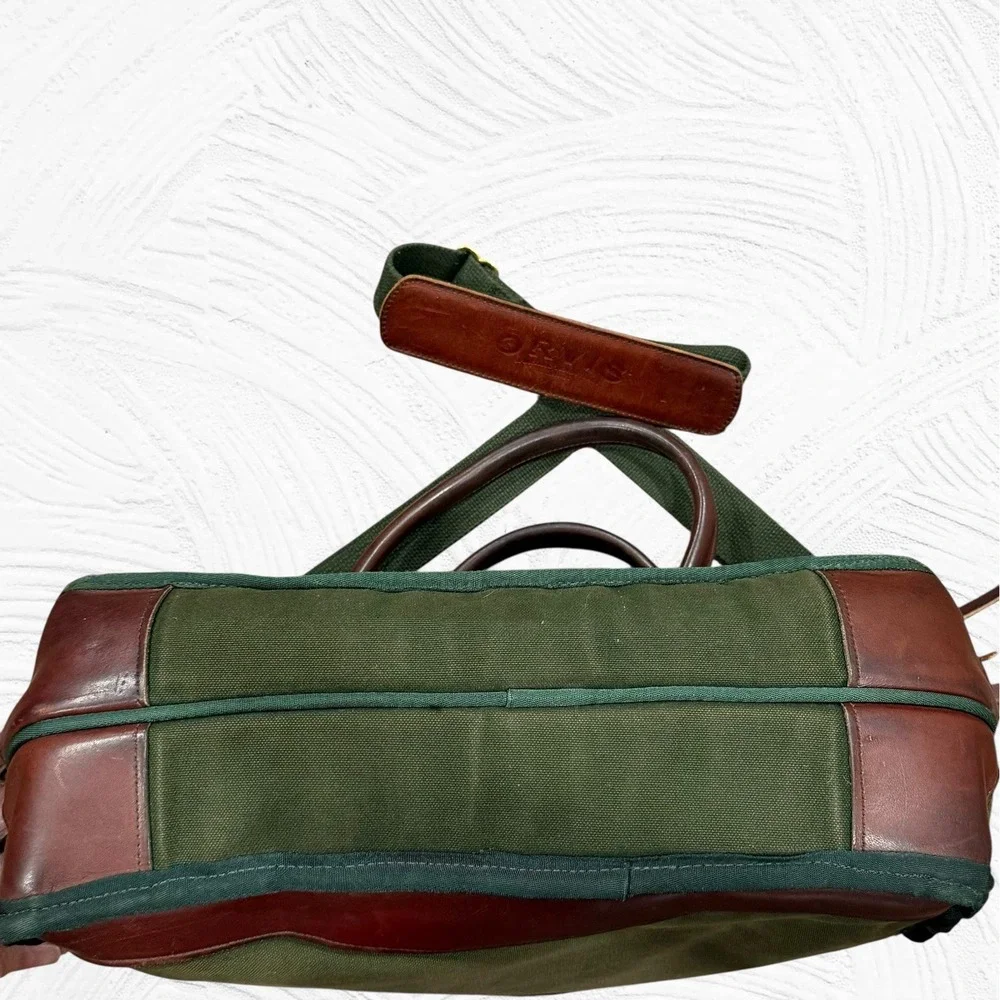 Vintage Orvis Battenkill Green Canvas Leather Briefcase Laptop Messenger Bag USA